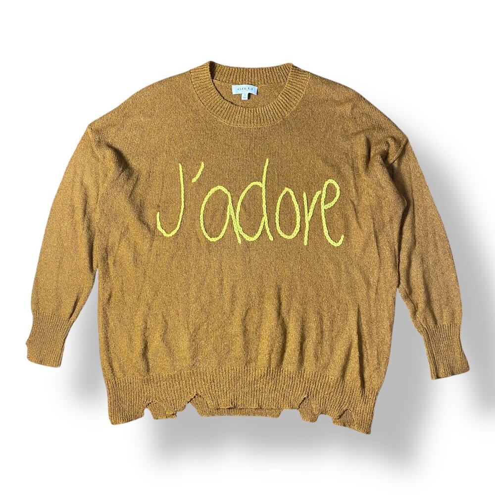 Gilli Ribbed Embroidered Jadore Crewneck Sweater Womens Size S‎ Brown